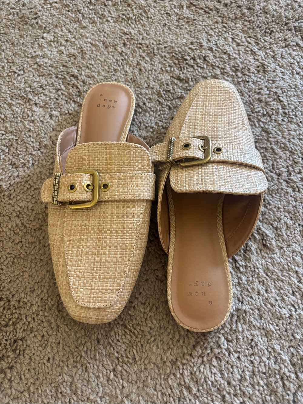 a new day Woven Beige Buckle Backless Mules